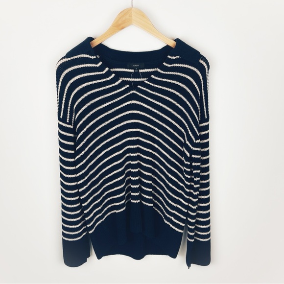 J. Crew Sweaters - NWT J. Crew Relaxed Collared Striped Knit Long Sleeve Sweater Navy White 2022